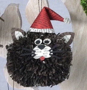 PomPom Hat Christmas Decoration - recycled paper