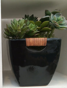 Square Planter w/Rattan trim S/2