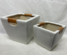 Load image into Gallery viewer, Square Planter w/Rattan trim S/2