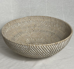 Whitewash Rattan Bowl