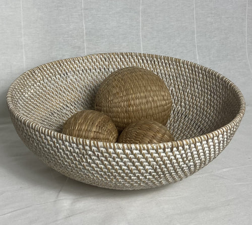 Whitewash Rattan Bowl